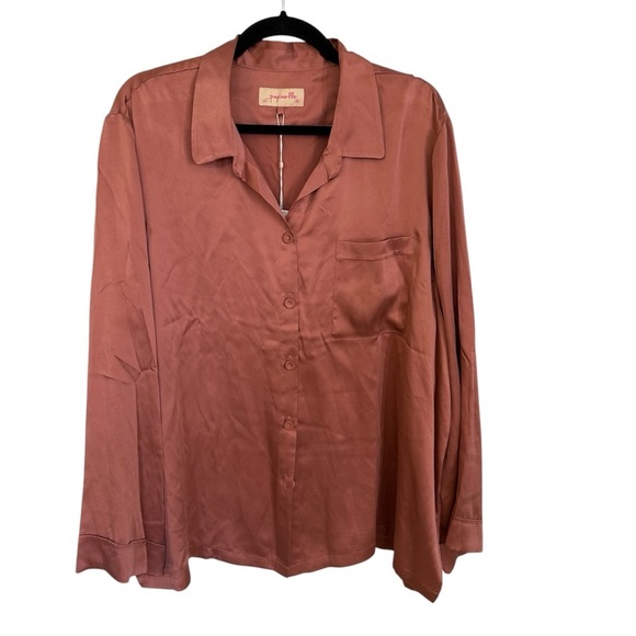 Anthropologie Papinelle Audrey Pure Silk Long Sleeve Red Button Up Top Sz XL NWT - Picture 1 of 7